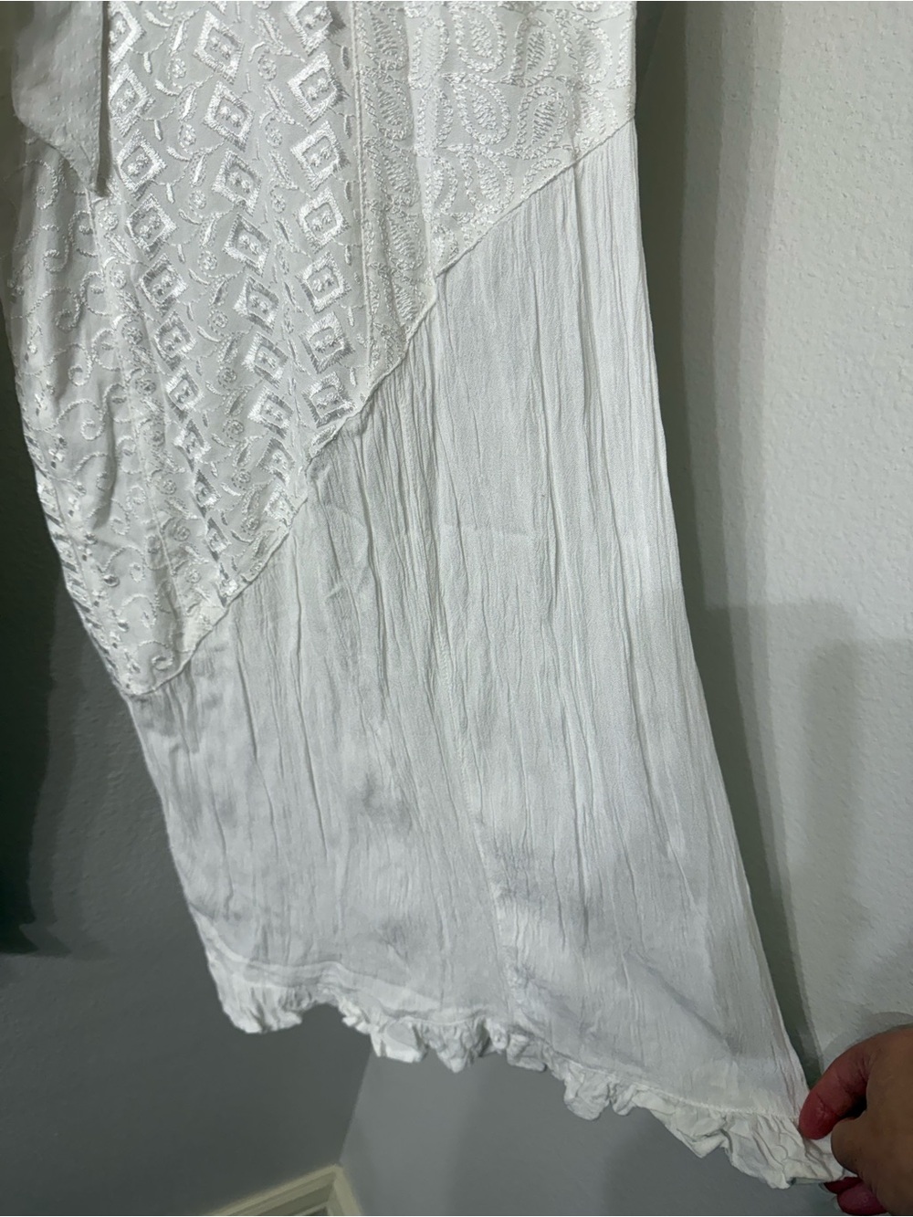 Young Threads White Embroidered Wide Leg Pants | Boho Cottagecore Resort XLG - Picture 4 of 7